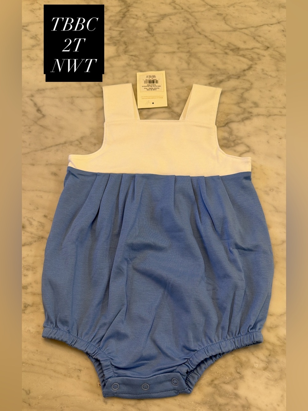 The Beaufort Bonnet Company Blue and White Baby One-Piece bubble romper